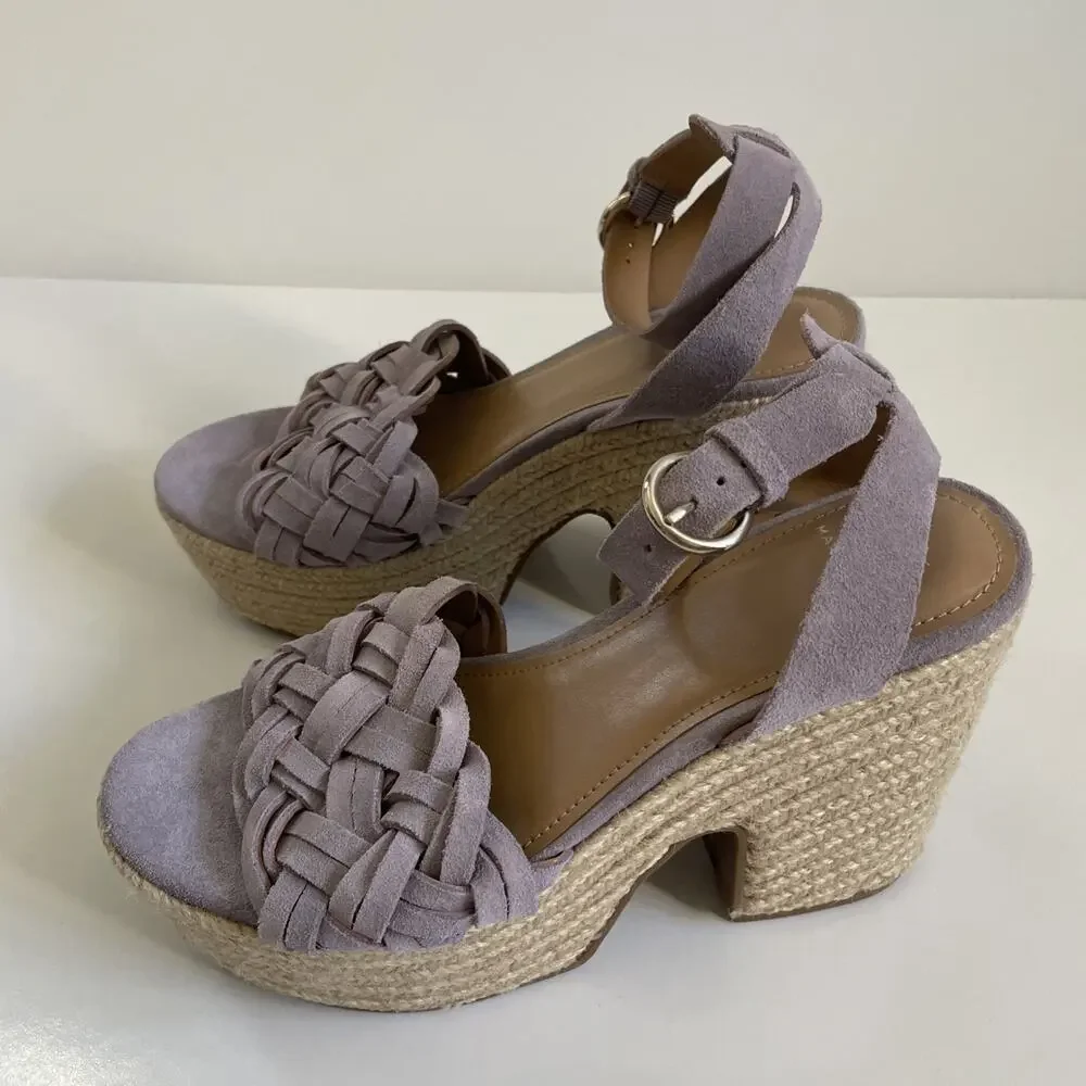 Marc Fisher ODILIA ESPADRILLE PLATFORM SANDAL Size 8 Lavender Purple Jute Heel